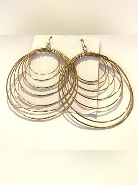 Fashion Jewelry Gold Layered Multi-Hoop Drop Earrings